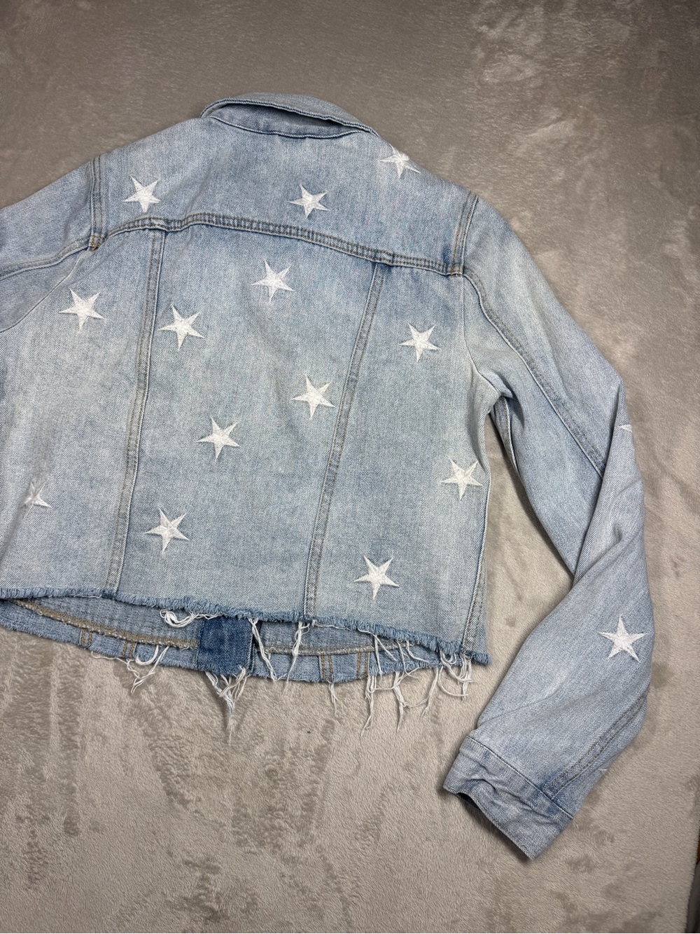 Pistola Brando Embroidered Star Distressed Cut Off Denim Blue Jean Jacket Small - Picture 13 of 15